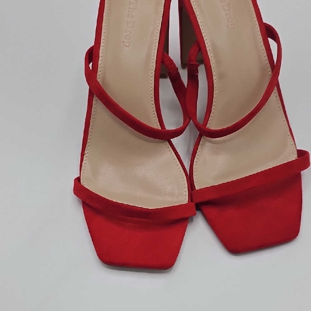 Vibrant Red Suede Square-Toe Heels